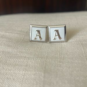 SWANK Custom Cuff Links Silver A Initials Vintage